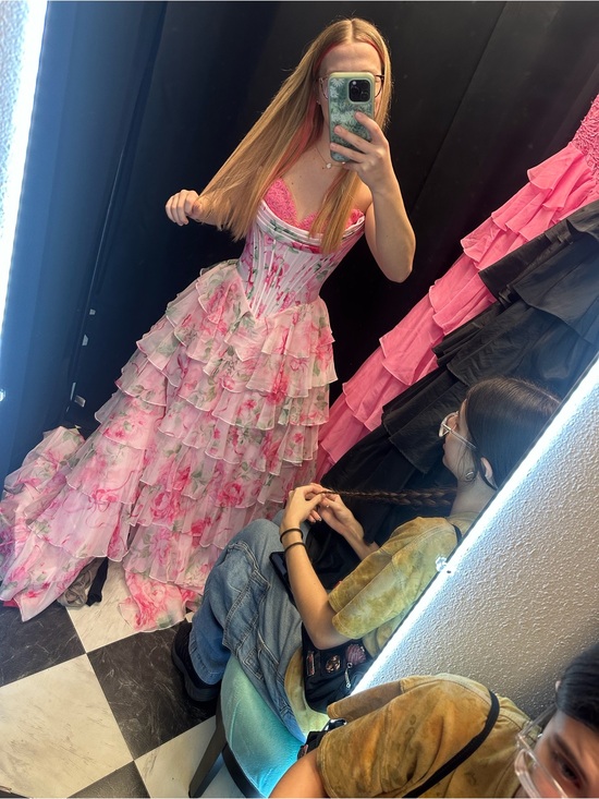 Sherri Hill Dresses & Skirts - Sherri Hill Pink Floral Ruffle Corset Dress